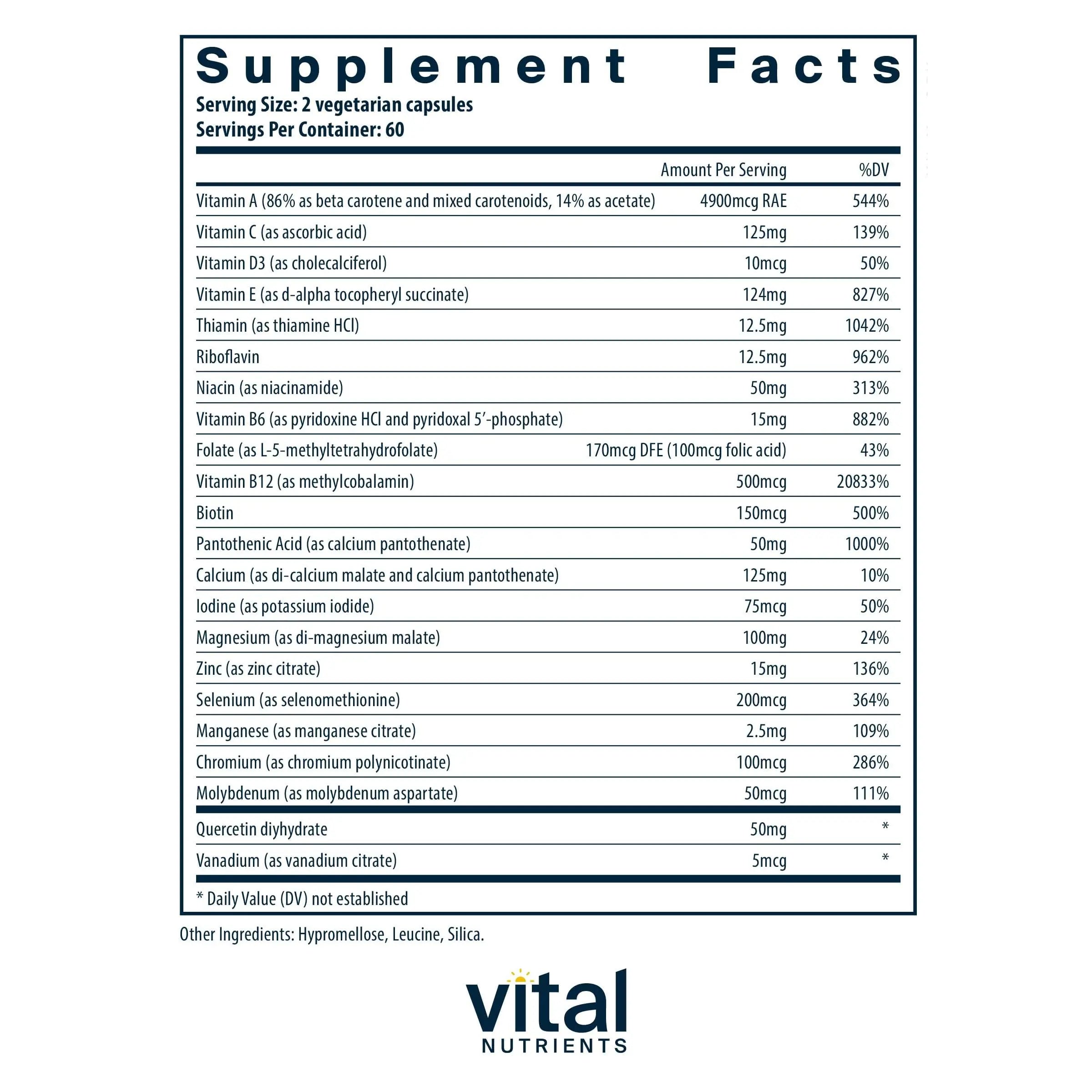 Vital Nutrients Multi-Nutrients 5 Ultra Antioxidant Formula | Boron, Copper, and Iron Free | Vegetarian Daily Multivitamin and Mineral Vital Nutrients