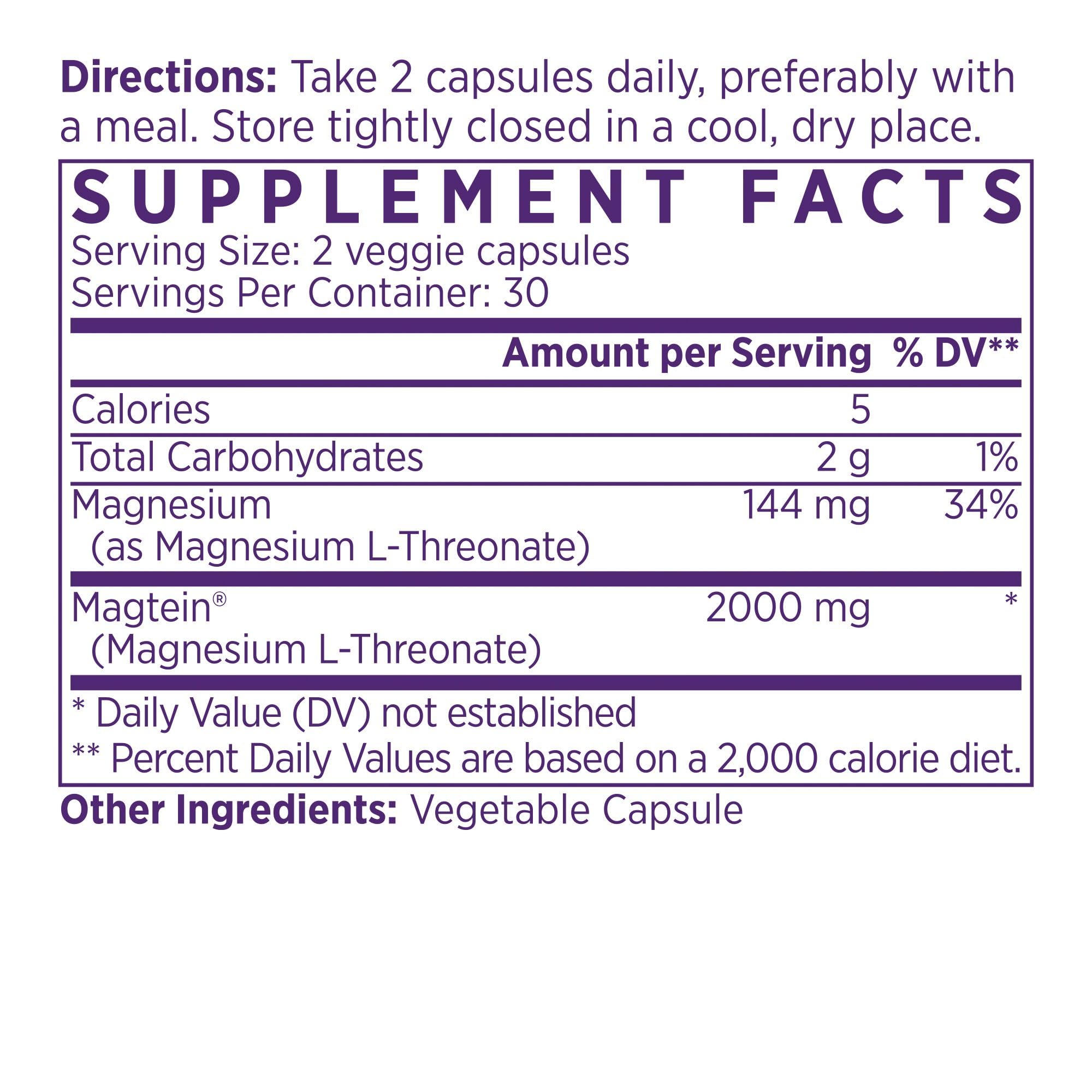 NAOMI Magnesium L-Threonate with 2,000mg Patented Magtein®, High Absorption Elemental Magnesium, Memory Supplement - Brain Health, Focus, Nerve Support, Heart Health, Natural Sleep Aid, 60 Veggie Caps NAOMIBuy Supplements Australia