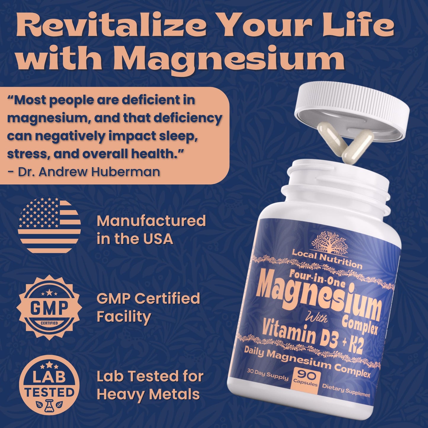 Local Nutrition Magnesium Complex 420mg with Vitamin D3 K2 - Four Bioavailable Forms Including Bisglycinate (Glycinate), Malate, Taurate, and Chloride for Superior Absorption - 90 Capsules Made in USA Local NutritionBuy Supplements Australia