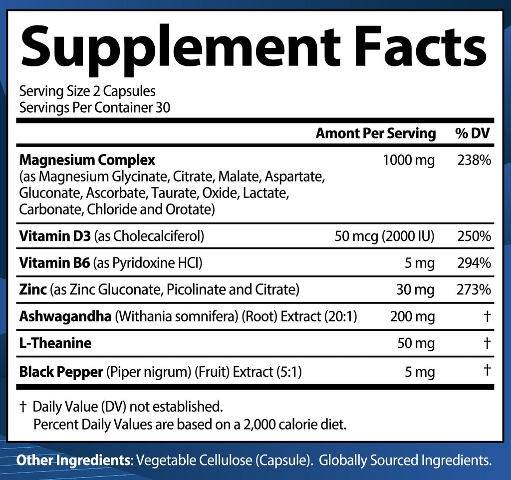 1000mg Magnesium Complex for Women and Men, 12 in 1 Magnesium Supplement with Ashwagandha, Zinc, D3, L-theanine. Easy to Swallow, High Absorption, Sleep Support & Stress Relief (60 Capsules) StrongVit buy supplements Au