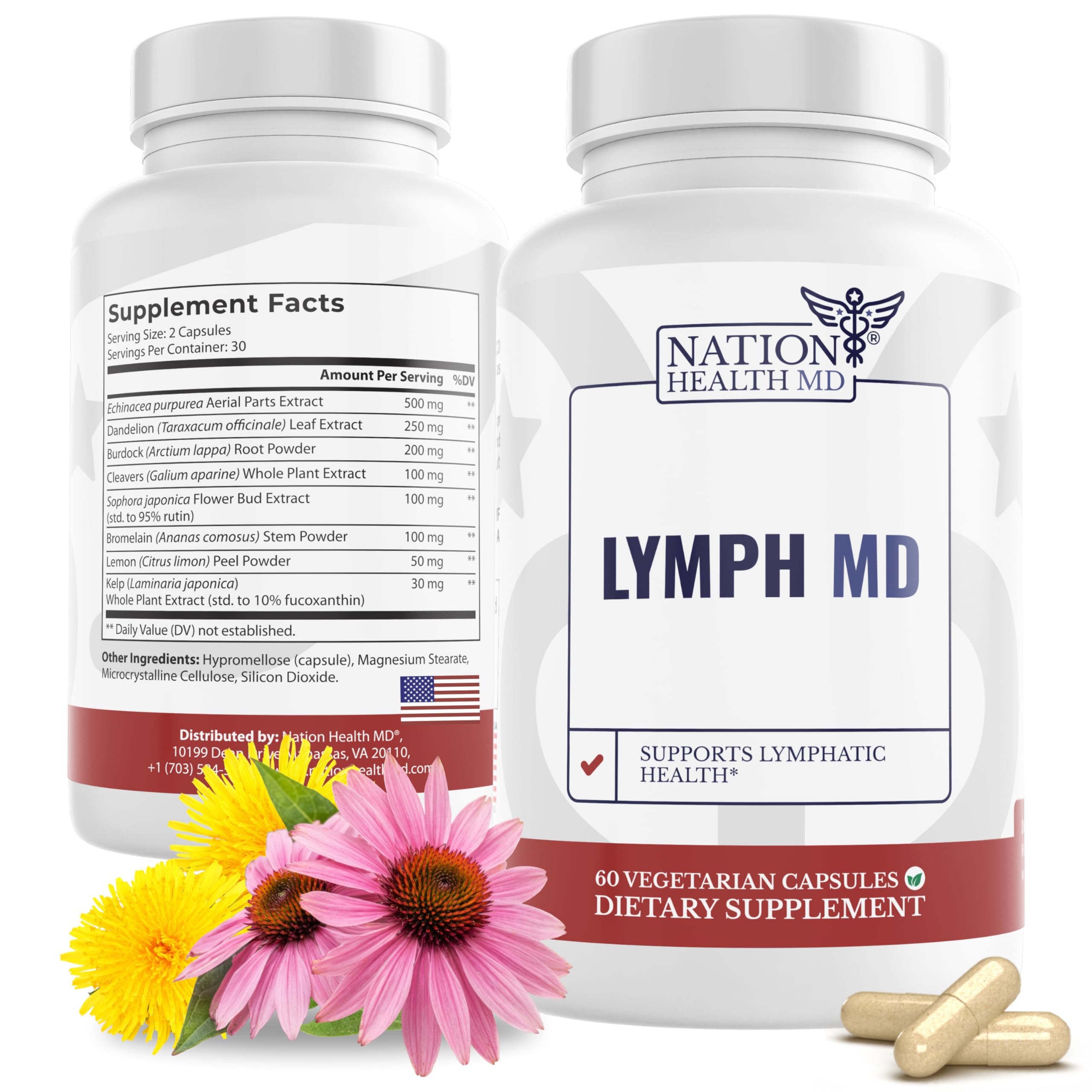 NATION HEALTH MD Lymph MD - Lymphatic Drainage Supplement - with Bromelain, Echinacea, Burdock Root, Dandelion, Rutin, Kelp & More - Lymph System Support for Women & Men - 60 Capsules NATION HEALTH MD buy supplements Au