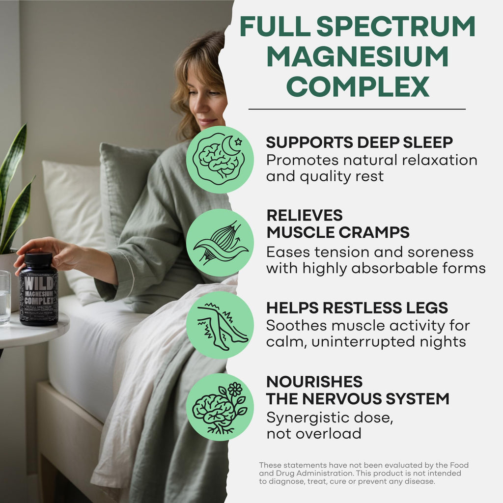 Wild Foods Magnesium Complex Supplement with 7X Forms, 90 Capsules | High Absorption, Full Spectrum, Easy Digestion | 500mg Glycinate, Bisglycinate, Malate, Orotate, Citrate, Taurate Wild Foods buy supplements Au