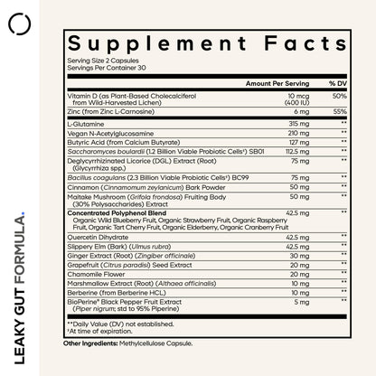 Codeage Leaky Gut Supplement, L-Glutamine, N-Acetylglucosamine, Probiotic, Butyric Acid, Polyphenols, Quercetin, DGL, Marshmallow Root, Berberine, BioPerine