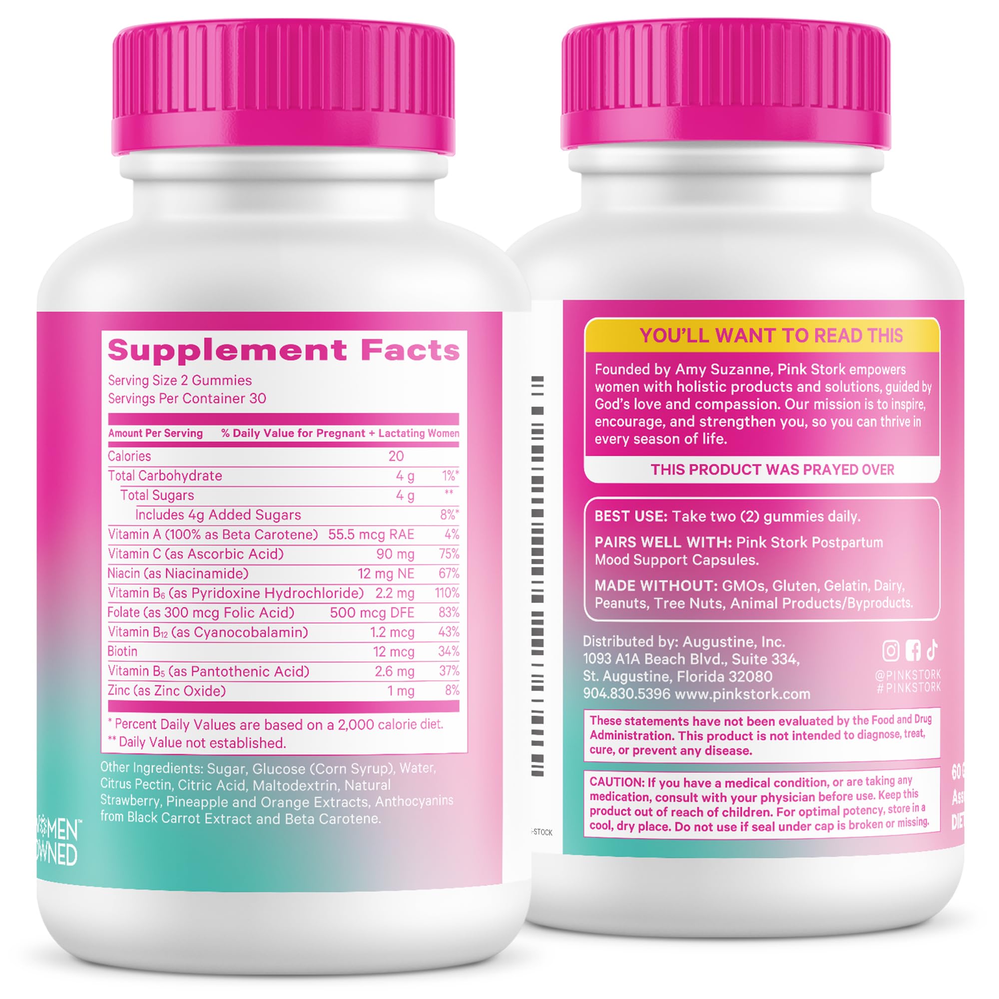 Pink Stork Total Postnatal Vitamin Gummies - Multivitamin for Postpartum Recovery and Lactation Support - Folic Acid, B6, and Vitamin C
