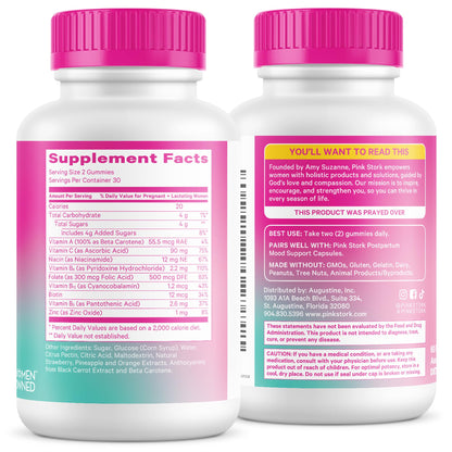 Pink Stork Total Postnatal Vitamin Gummies - Multivitamin for Postpartum Recovery and Lactation Support - Folic Acid, B6, and Vitamin C