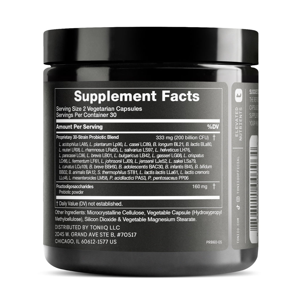 Toniiq 200 Billion CFU Probiotic Supplement 30 Verified Third-Party Tested Strains - Fully Shelf-Stable Probiotics Formula