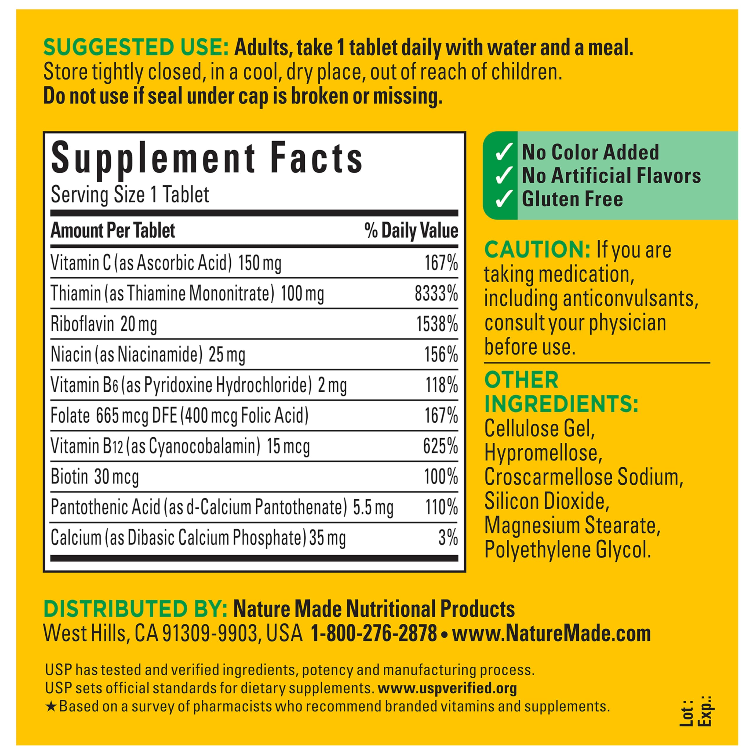 Nature Made Super B Complex with Vitamin C & Folic Acid, B Complex Vitamins for Women and Men, Dietary Supplement