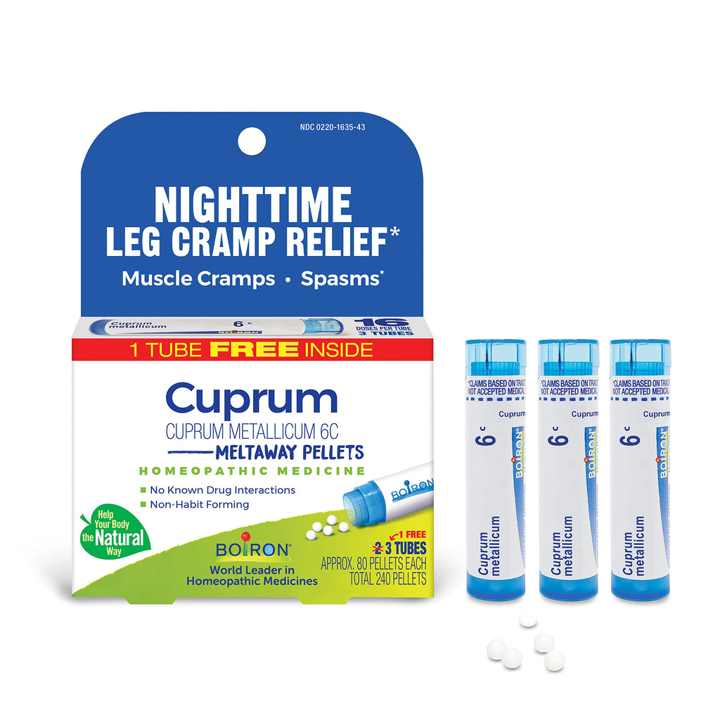 Boiron Cuprum Metallicum 6C Homeopathic Medicine for Nighttime Leg Cramp Relief, Muscle Cramps, and Spasms - 3 Count (240 Pellets) BoironBuy Supplements Australia