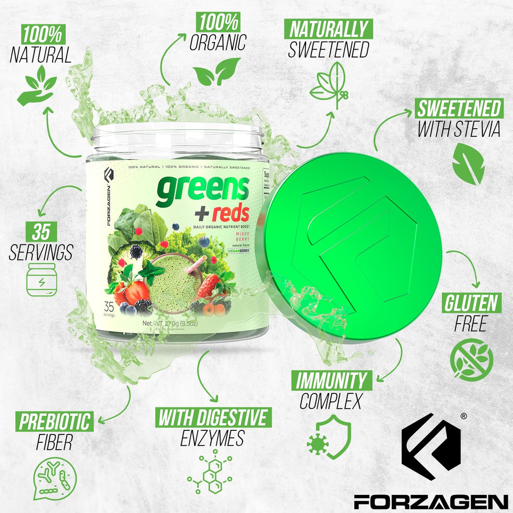 Forzagen Vegan Greens & Reds Superfood Powder - Organic Super Greens Powder | Premium Veggie Powder Supplement | 35 Servings Reds and Greens Superfood Powder ForzagenBuy Supplements Australia