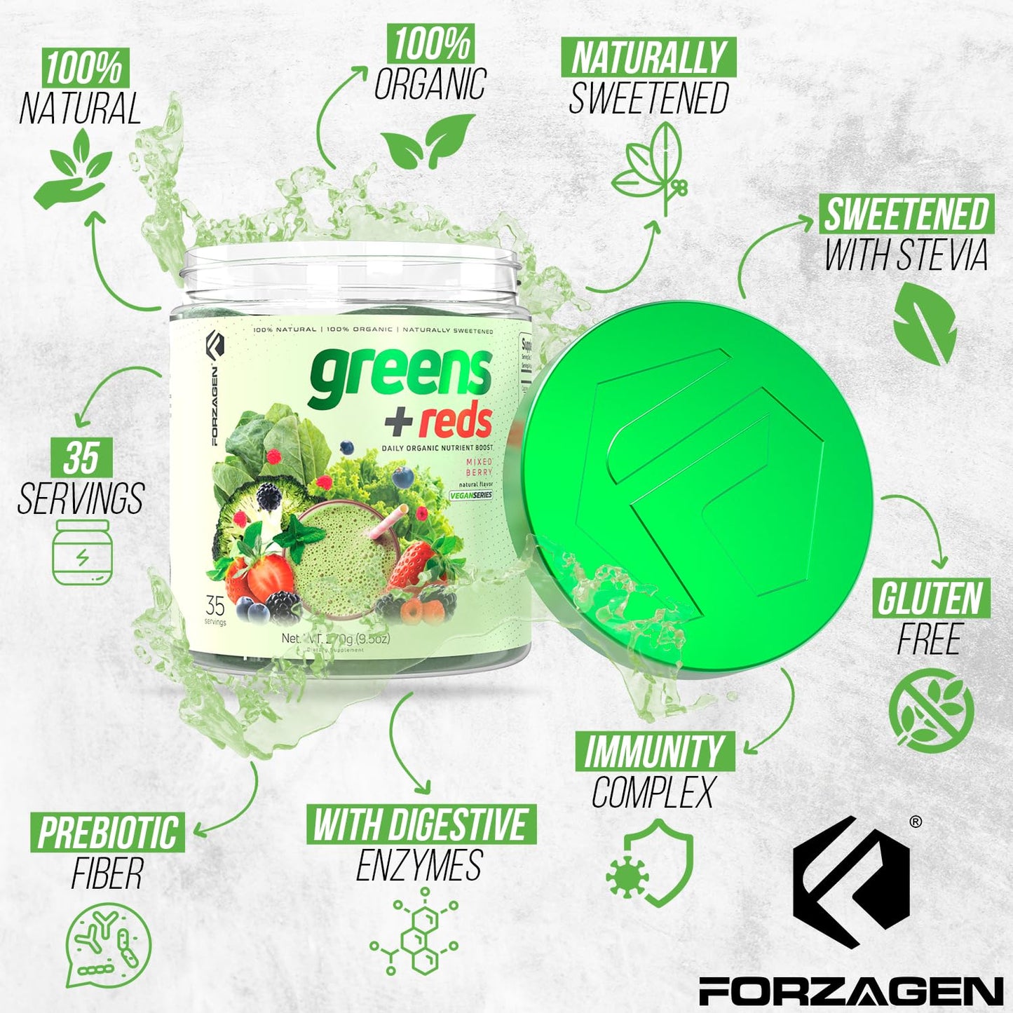 Forzagen Vegan Greens & Reds Superfood Powder - Organic Super Greens Powder | Premium Veggie Powder Supplement | 35 Servings Reds and Greens Superfood Powder ForzagenBuy Supplements Australia