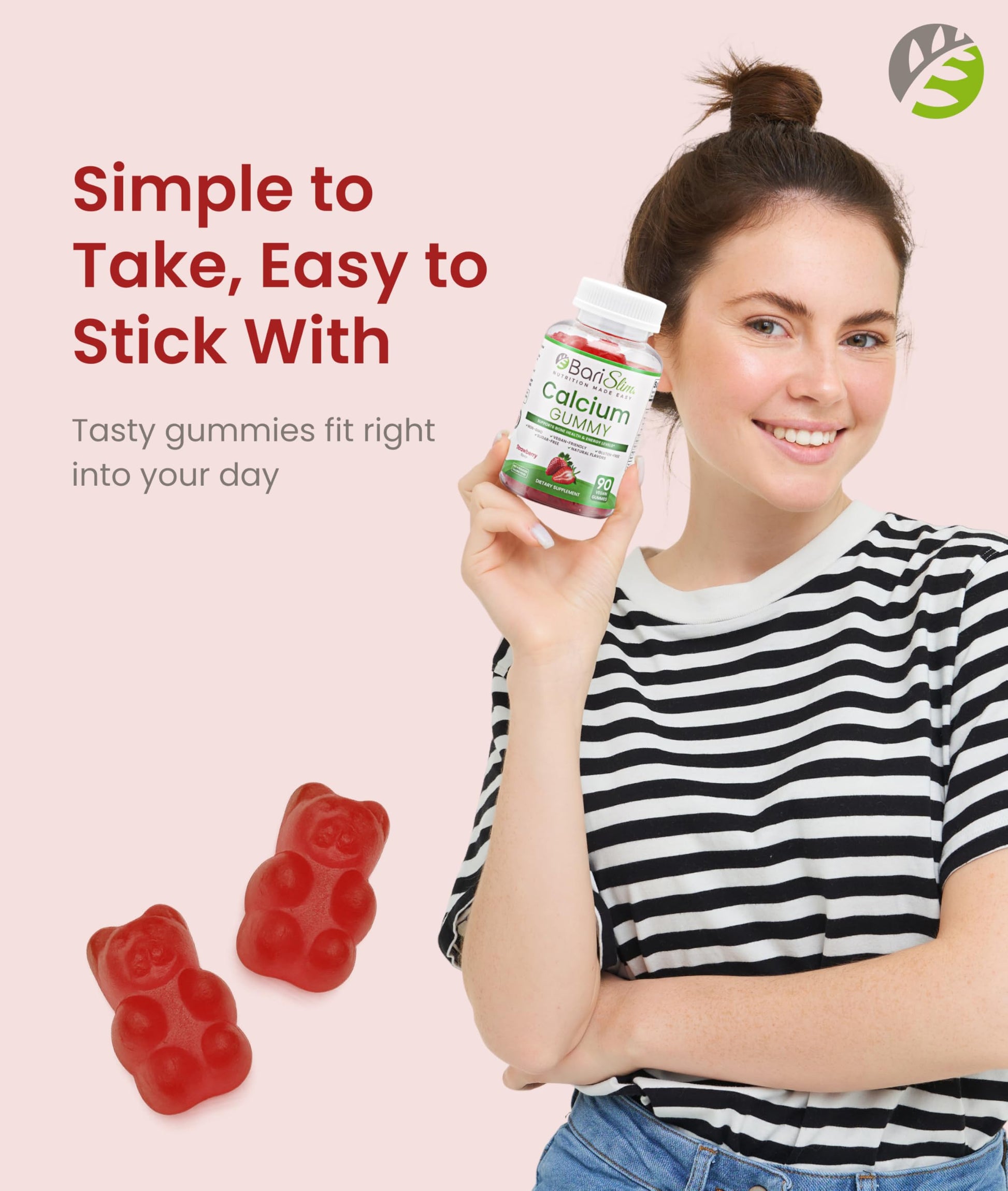 BariSlim Bariatric Calcium Gummies - Specially Formulated Bariatric Vitamins for Patients After Weight Loss Surgery - Supports Energy Levels & Bone Health | Strawberry (90 Vegan Gummies) BariSlim buy supplements Au