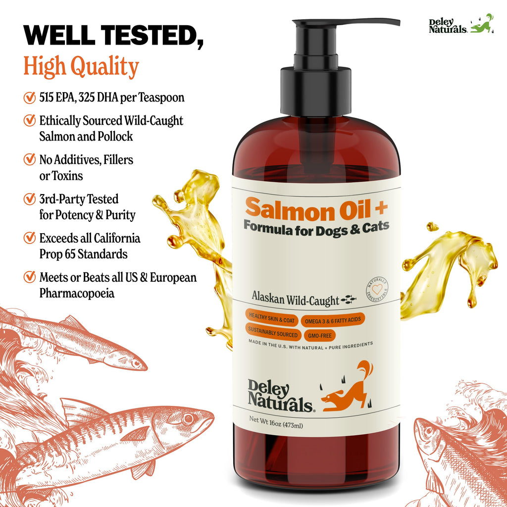 Deley Naturals Wild Alaskan Salmon Oil for Dogs & Cats - New and Improved Salmon Oil Plus Formula - Fish Oil for Dogs with Omega 3, DHA and EPA - Omega 3 for Healthy Skin and Coat - 16oz Made in USA Deley NaturalsBuy Supplements Australia
