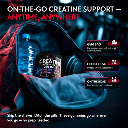 Creatine Monohydrate Gummies Complex 5000 MG for Men & Women, Preworkout Gummy with BCAA, L-Carnitine, Taurine & Vitamin B12 for Muscle Growth,