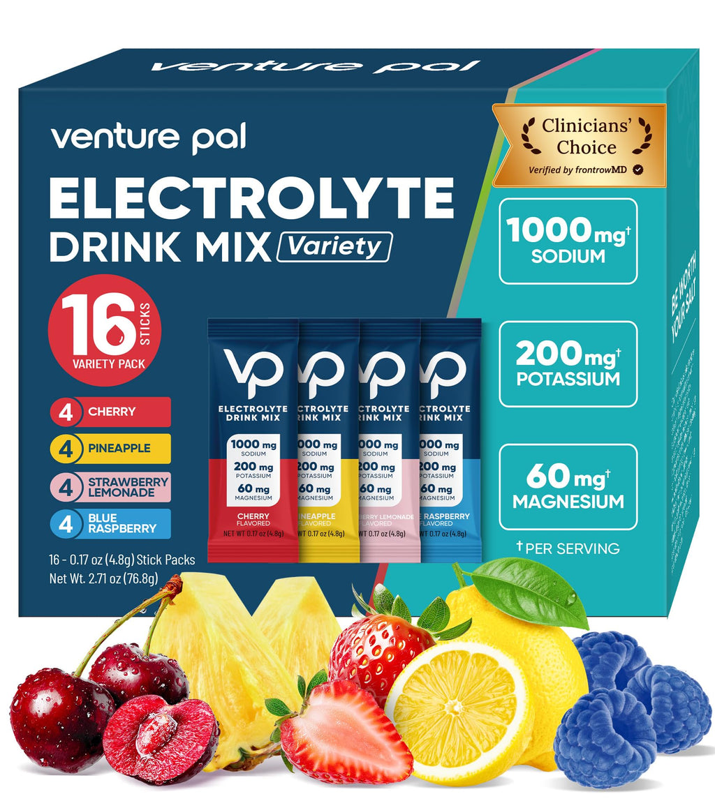 Venture Pal High Sodium Sugar Free Electrolytes Powder Packet, Zero Calories Hydration Packets with Vitamin, Sodium, Potassium & Magnesium, Electrolyte Drink Mix