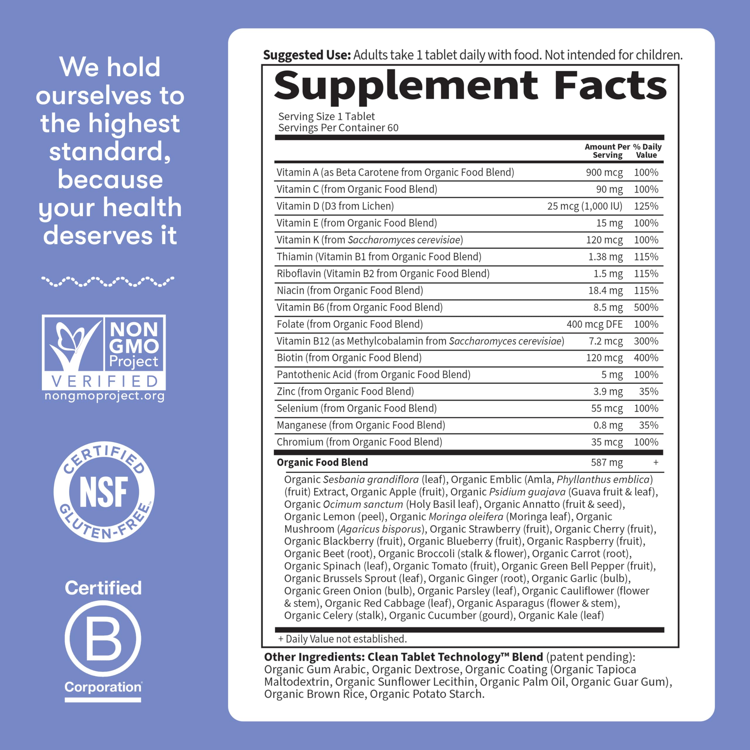 Garden of Life Once Daily Whole Food Multivitamin for Men, Organic Mens Vitamins & Minerals, Vitamin C, Zinc, Vegan, for Health & Well-Being, 60 Tablets