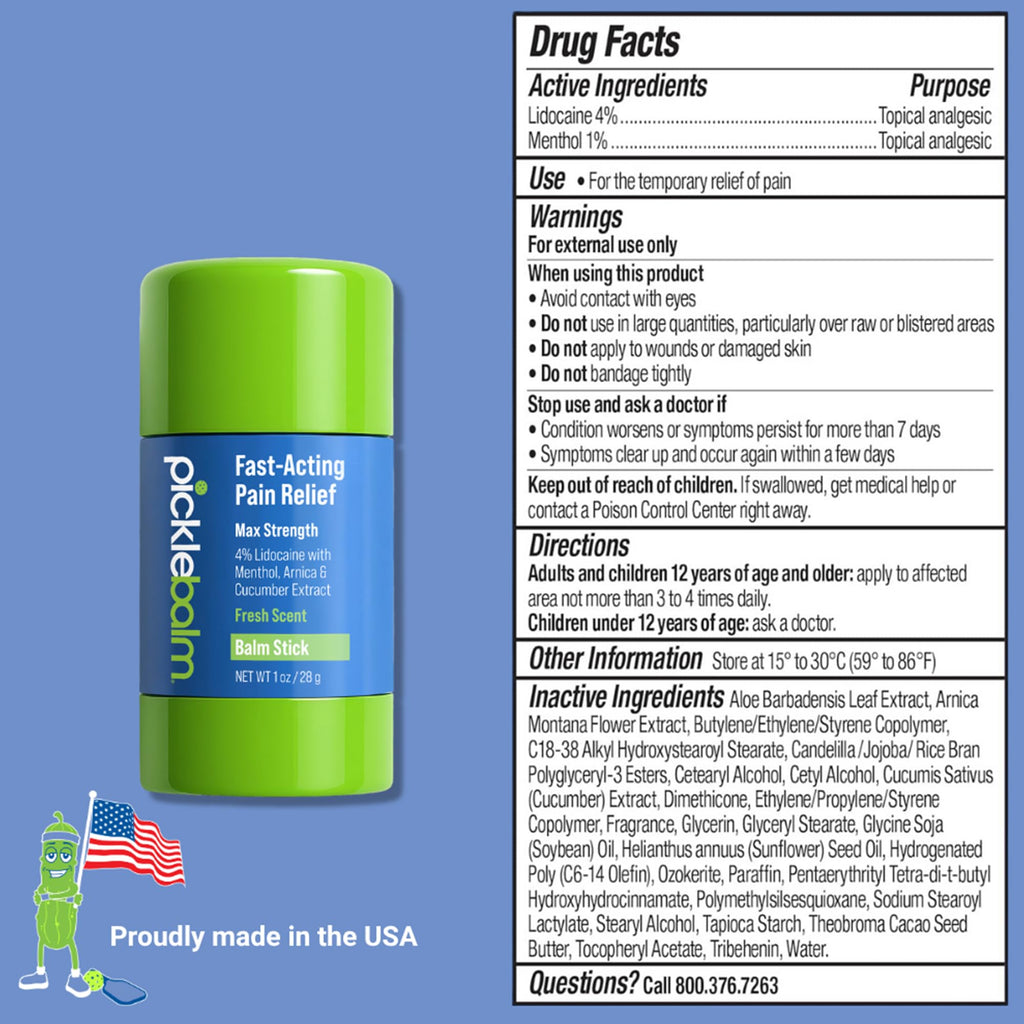 PickleBalm Pickleball In-Game Muscle Pain Relief Balm Stick with 4% Lidocaine, Arnica, Menthol, Cucumber Seed Extract for Shoulders, Knees, Wrists, and More, 1oz Stick PickleBalmBuy Supplements Australia
