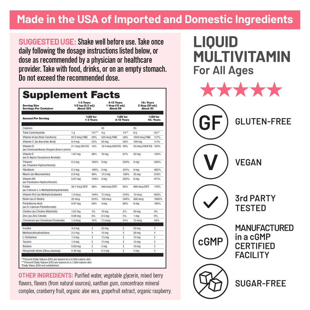NatureWise Liquid Multivitamin for Women, Men of All Ages - Sugar Free, Vegan - Vitamins for Energy Levels, Beauty, Immune Health with Methylated B12 & Folate - Non-GMO - 30 fl oz(887 mL) NatureWiseBuy Supplements Australia