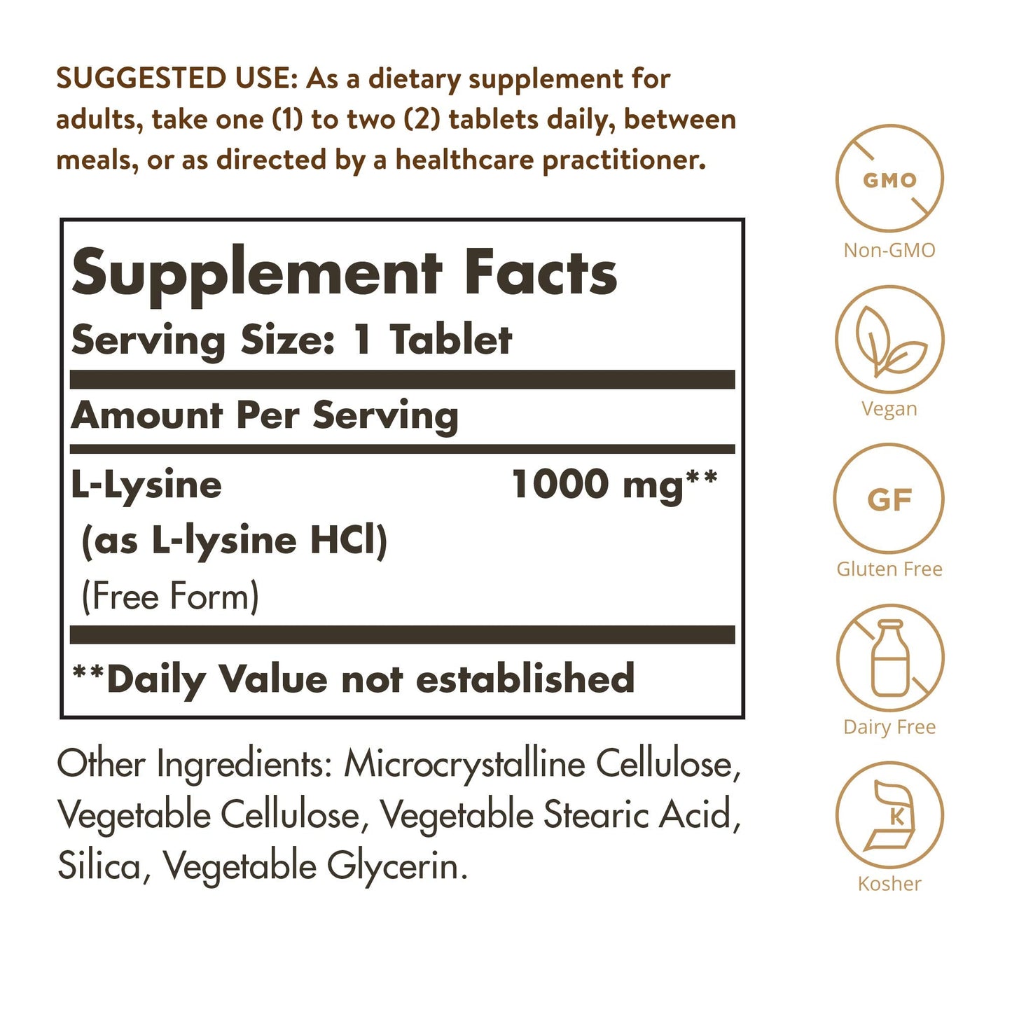 Solgar L-Lysine 1000 mg, 250 Tablets - Enhanced Absorption and Assimilation - Promotes Integrity of Skin and Lips - Collagen Support - Amino Acids