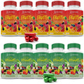 Multiple bottles of 'Vital Fruits' and 'Vital Veggies' supplements on a white background.