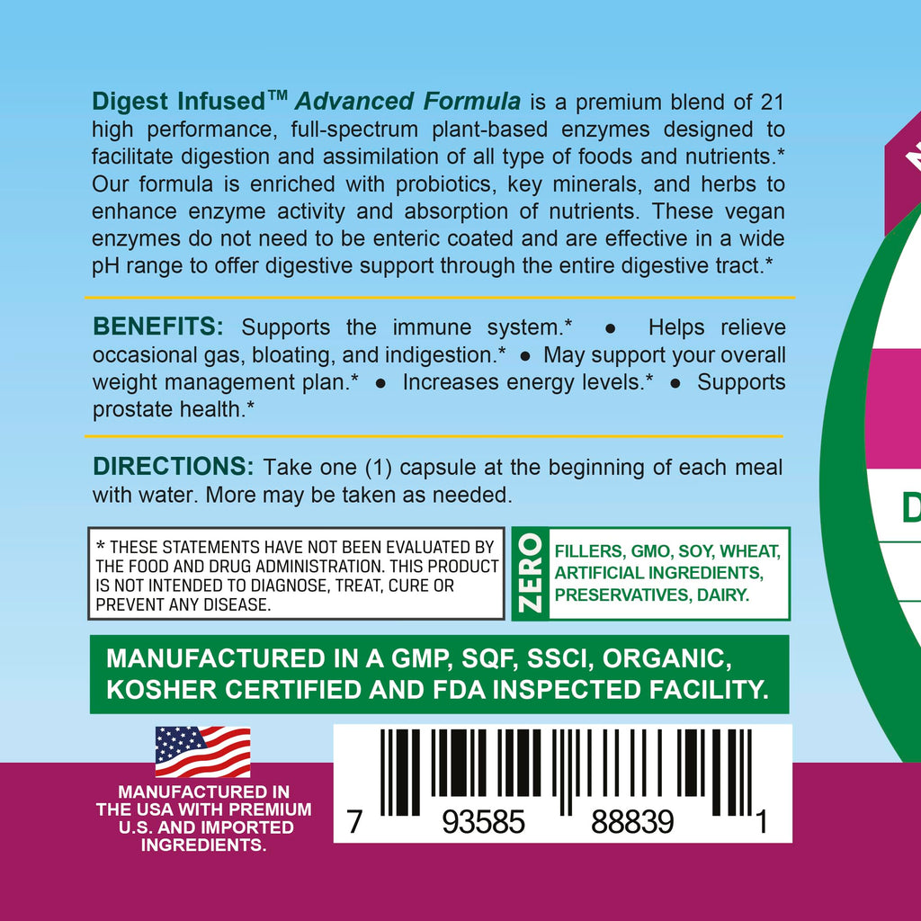 Life Infused Digestive Enzymes with Probiotics – 21 Plant-Based Enzymes with Bromelain, Papain, Amylase & Protease – Digestive Support for Gas & Bloating –