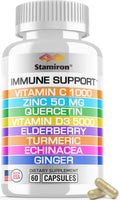 8 in 1 Immune Support with Quercetin Zinc 50mg Vitamin C 1000mg Vitamin D3 5000 IU and Elderberry Echinacea Ginger for Adults Kids - VIT D Supplement Veg Capsules StamironBuy Supplements Australia