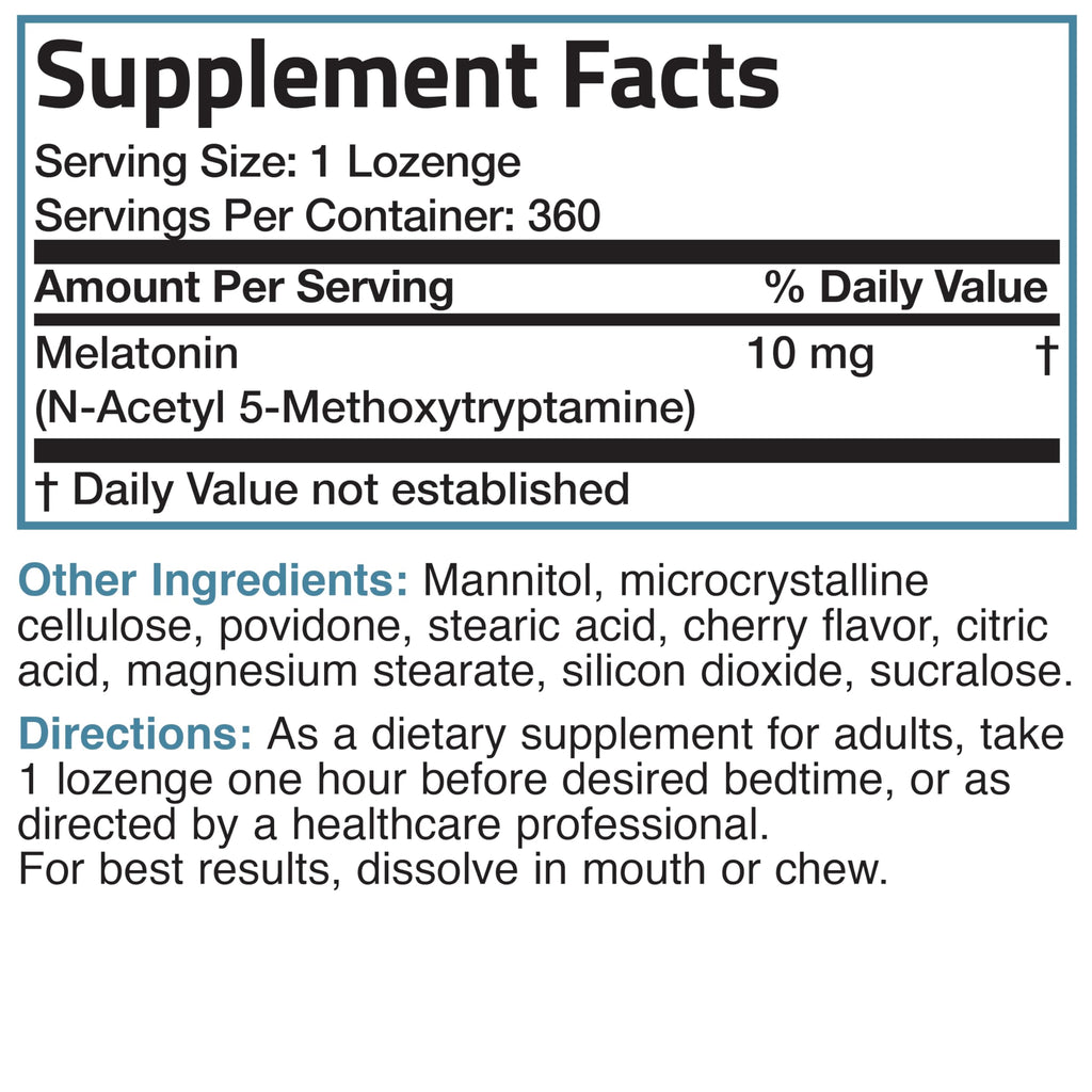 Bronson Melatonin 10mg Fast Dissolve Cherry Flavored Tablets Vegetarian Chewable Lozenges, 360 Count