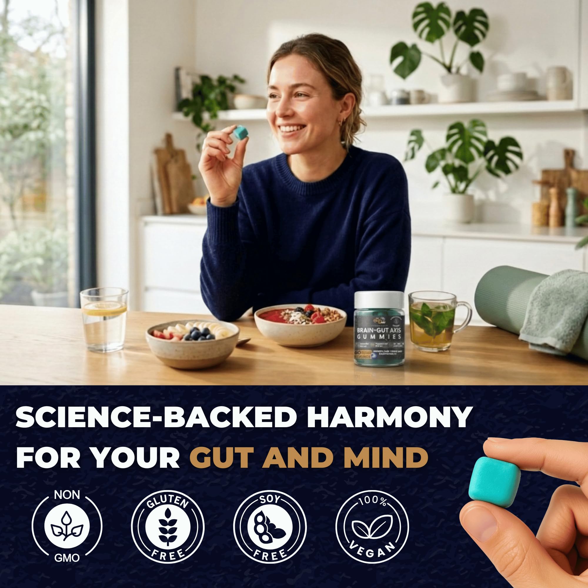 Gut Health & Bloating Relief Gummies – Digestion Support with Prebiotic Fiber, Inulin & Ashwagandha – Stress, Nervous Stomach, Sleep & Calm Support – Gut-Brain Axis Formula
