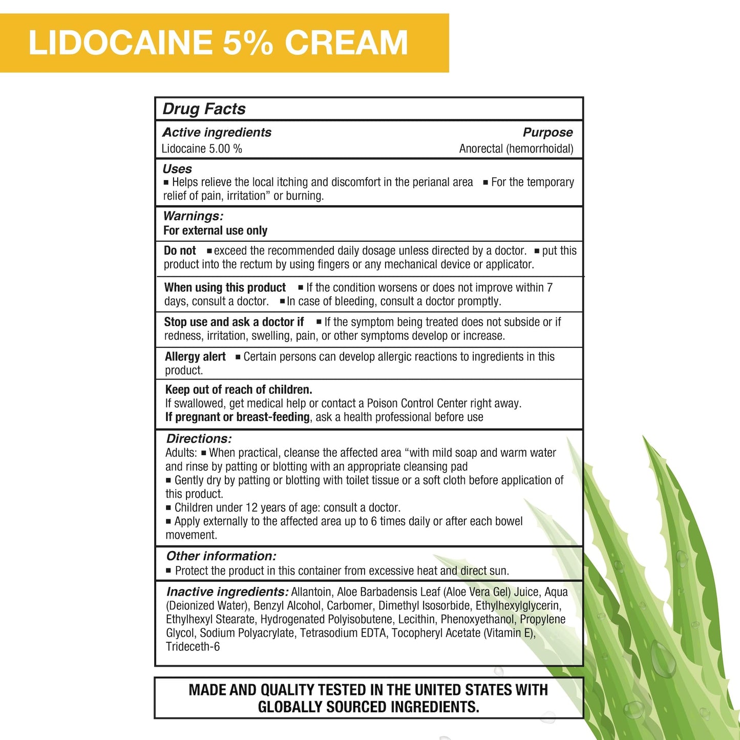 Puregen Labs Lidocaine 5% Anorectal (hemorrhoidal) Cream Maximum Strength | Enriched with Aloe-Vera | 6 Oz P Puregen LabsBuy Supplements Australia