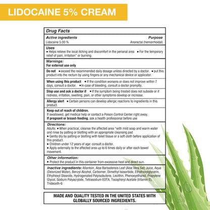 Puregen Labs Lidocaine 5% Anorectal (hemorrhoidal) Cream Maximum Strength | Enriched with Aloe-Vera | 6 Oz P Puregen LabsBuy Supplements Australia