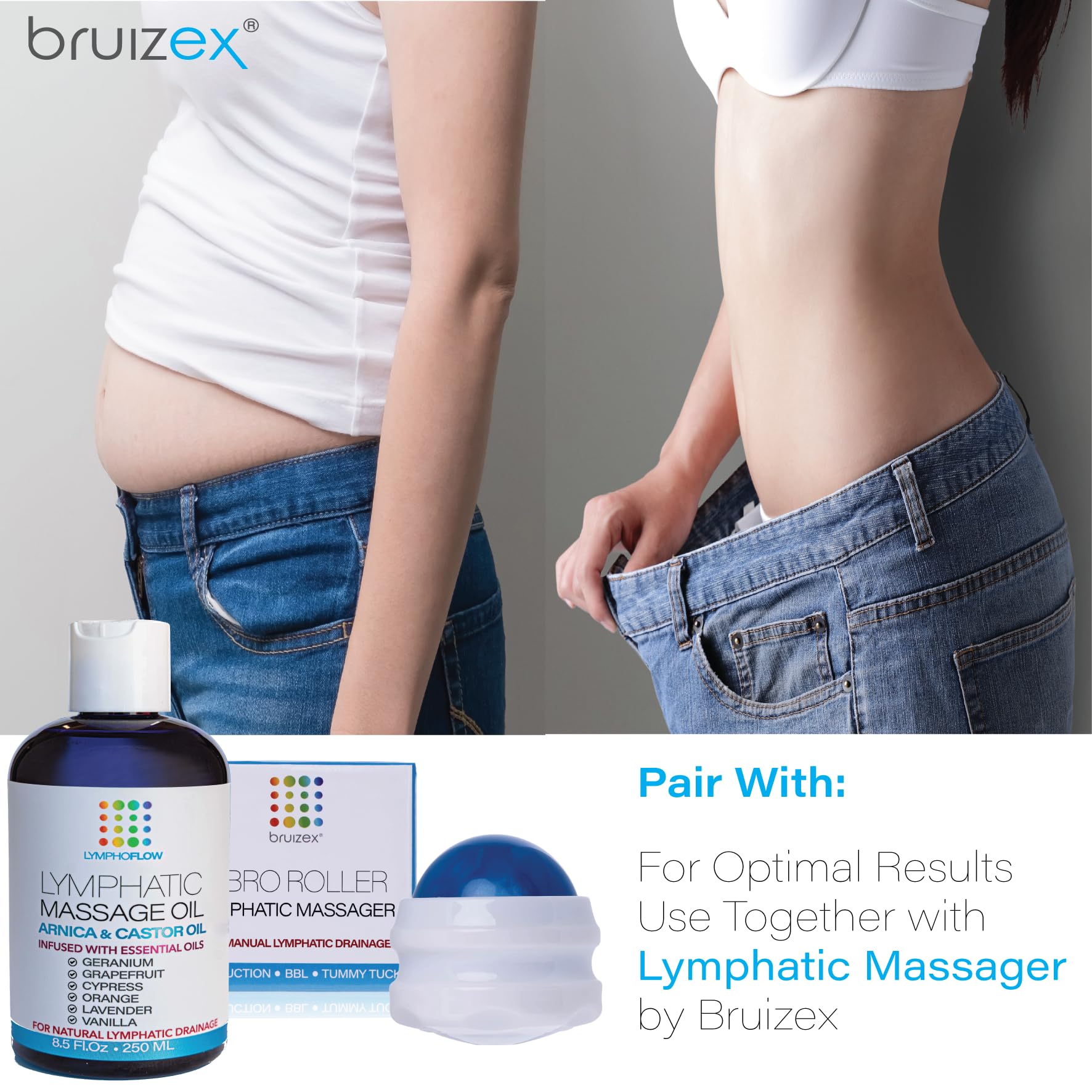 Bruizex Lymphatic Drainage Massage Oil with Arnica & Cold Pressed Castor Oil, Lightweight Non-Greasy Body Massage Oil for Daily Lymphatic Massage, Aftercare Routine, Lightweight Formula - 8.5 Oz Bruizex buy supplements Au