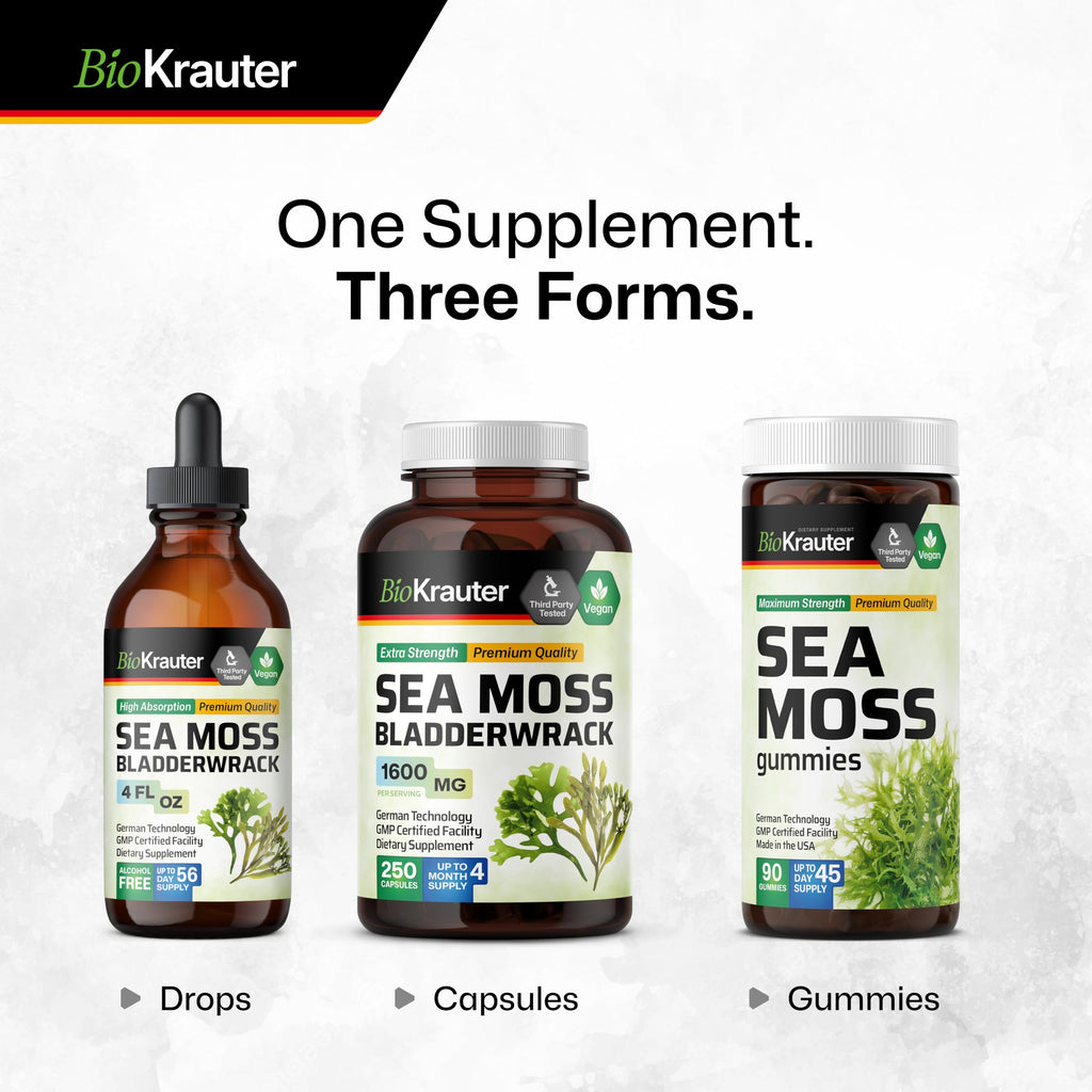 BIO KRAUTER® 2-in-1 Sea Moss for Thyroid Support - Vegan Bladderwrack & Sea Moss Capsules for Women & Men - Natural Сhondrus Сrispus Seaweed Supplement 1600 mg - 125 Days of Supply, Non-GMO BIO KRAUTERBuy Supplements Australia