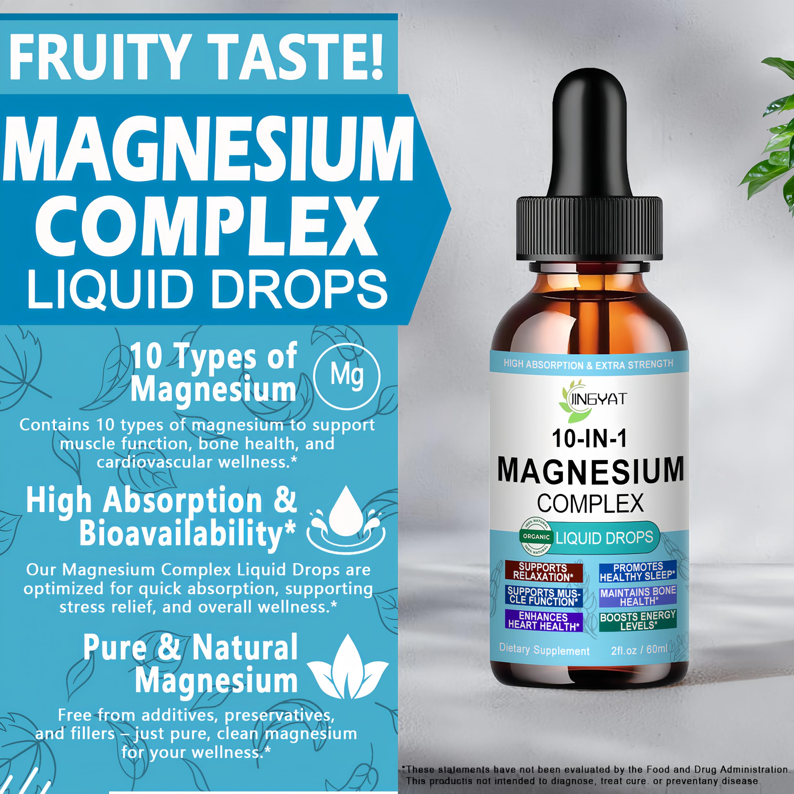 High Absorption Magnesium Complex Drops | 10-in-1 Liquid Magnesium Complex for Women & Men with Glycinate,Citrate,Taurate | for Stress Relief,Sleep,Heart Health | Vegan,Non-GMO,Fast-Acting Formula JINGYAT buy supplements Au