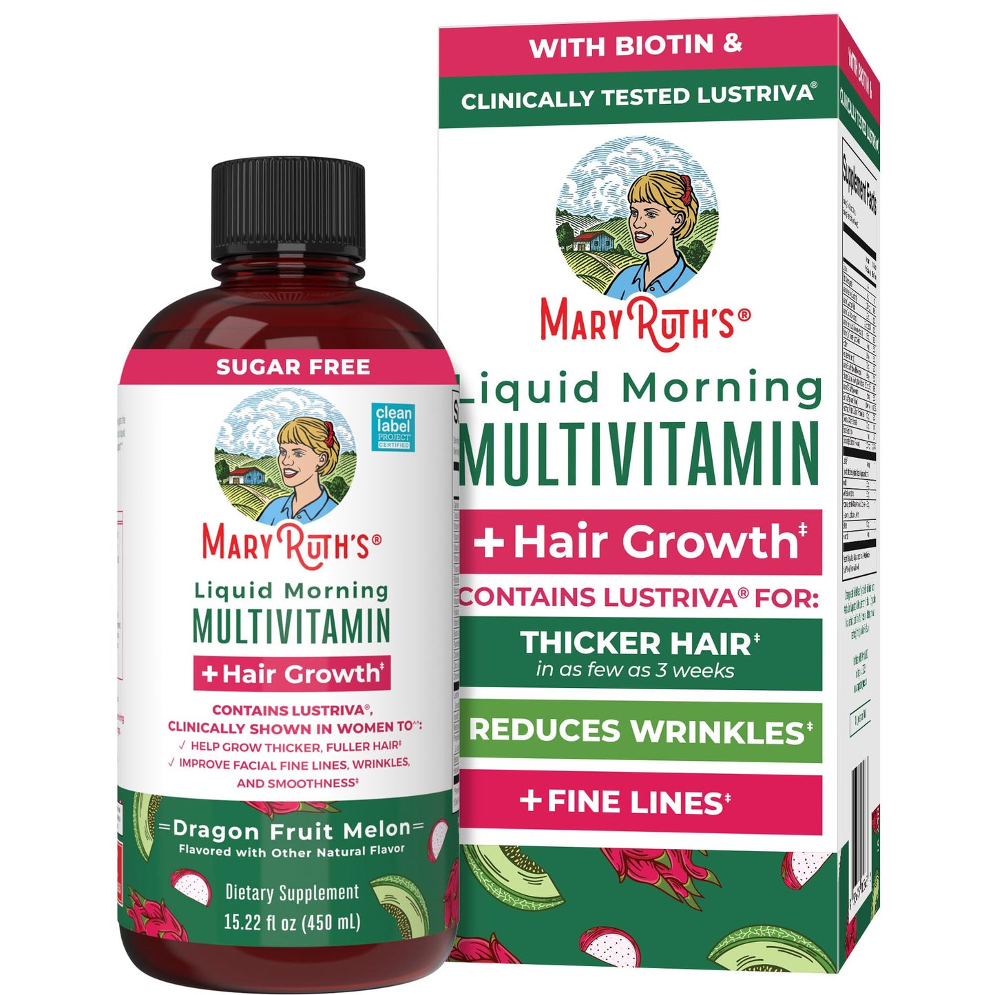 MARYRUTH'S Liquid Multivitamin + Hair Growth | Biotin 10000mcg | Lustriva Hair Growth Supplement | Clinically Tested in Women for Thicker Hair