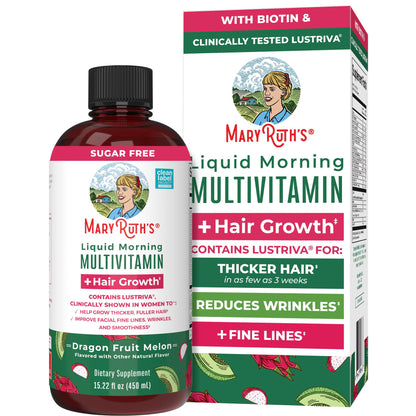 MARYRUTH'S Liquid Multivitamin + Hair Growth | Biotin 10000mcg | Lustriva Hair Growth Supplement | Clinically Tested in Women for Thicker Hair