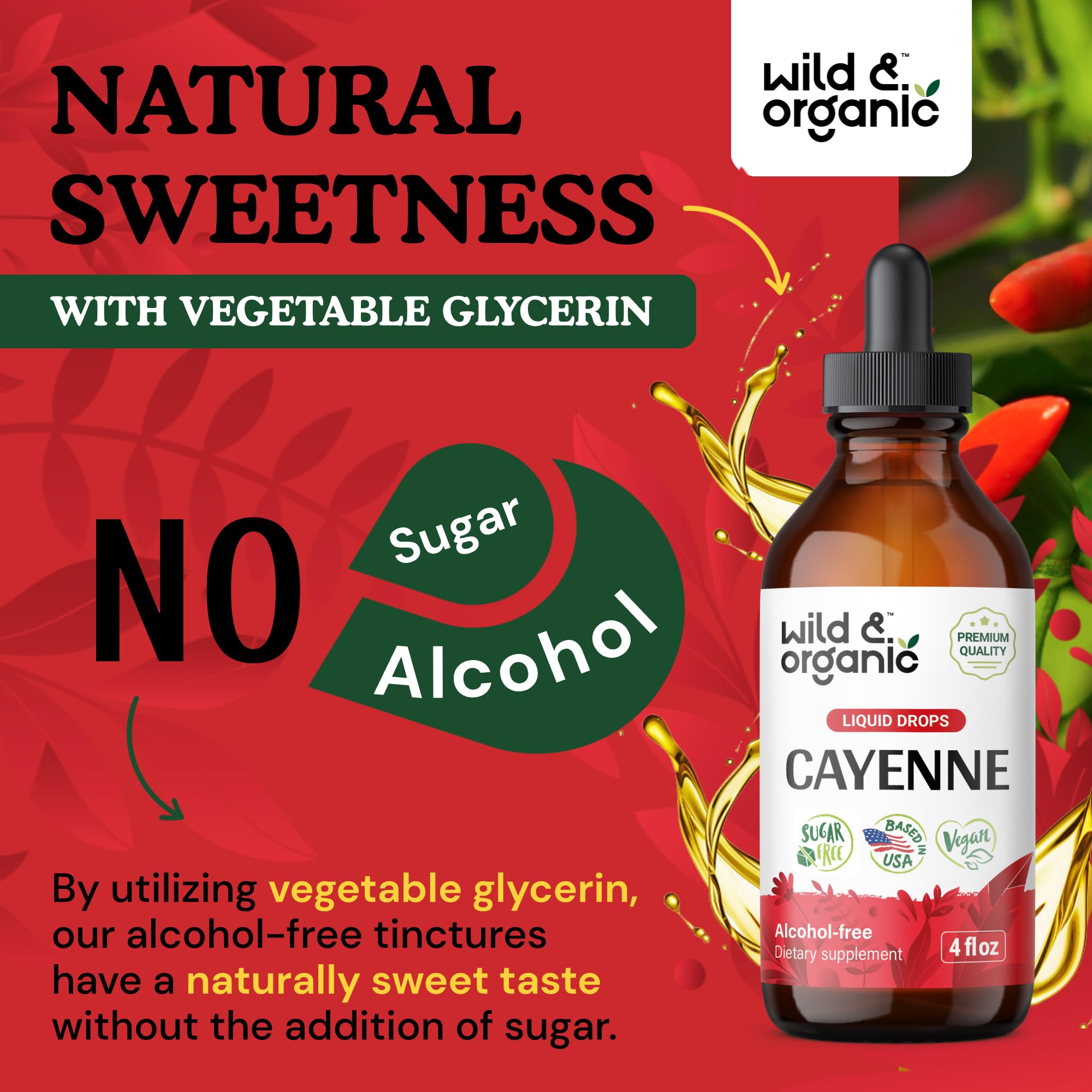 Wild & Organic Cayenne Pepper Tincture - Digestive Support with Capsaicin Extract - Cayenne Pepper Liquid Drops for Overall Well-Being - Unflavored, Vegan, Sugar & Alcohol-Free - 4 fl oz Wild & Organic buy supplements Au