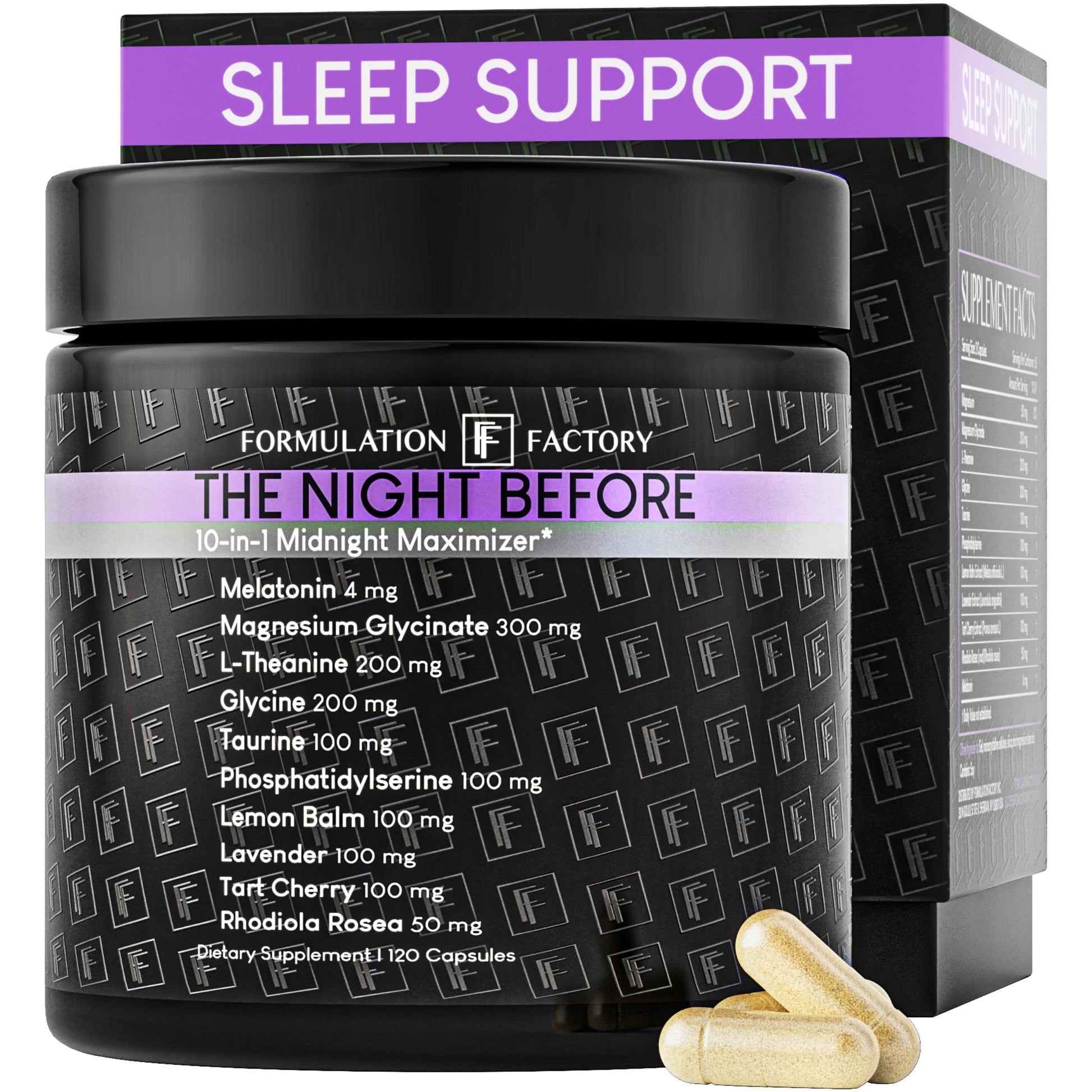 Formulation Factory The Night Before 10-in-1 Sleep Support | Melatonin 4mg, Magnesium Glycinate 300mg, L-Theanine, Glycine & More | Supports Relaxation, Calm & Recovery (120 Capsules 2 Month Supply) Formulation Factory buy supplements Au