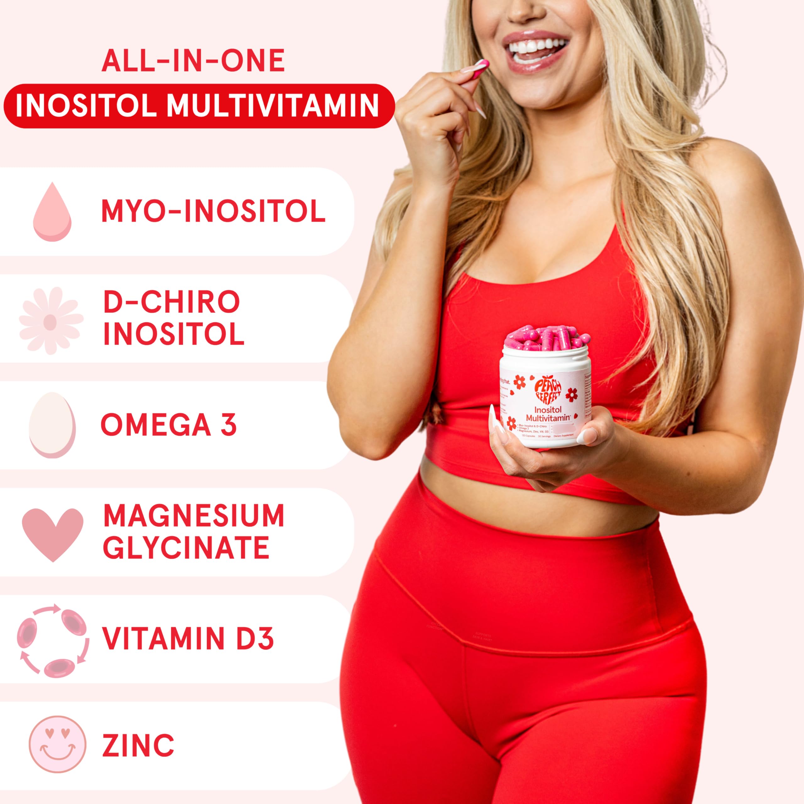 Peach Perfect Inositol Multivitamin – Myo-Inositol & D-Chiro 40:1 Blend, Omega-3, Vitamin D3, Magnesium, Zinc – Supports Women’s Health