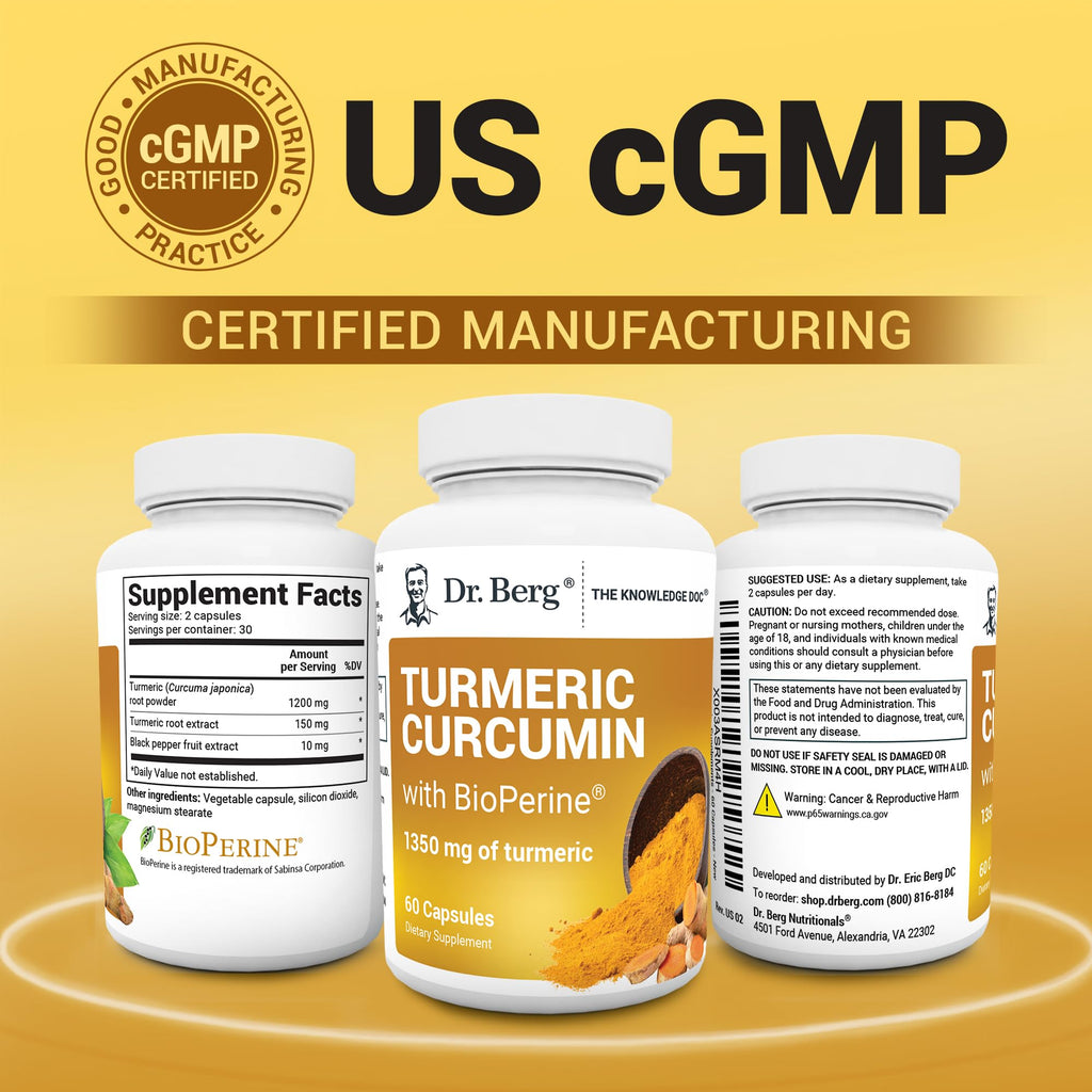 Dr. Berg (Only 2 Per Day) Turmeric Supplement with Black Pepper (BioPerine) - 1350 mg Turmeric Curcumin Supplement with 95% Curcuminoids – Turmeric Curcumin with Black Pepper – 60 Turmeric Capsules Dr. Berg NutritionalsBuy Supplements Australia