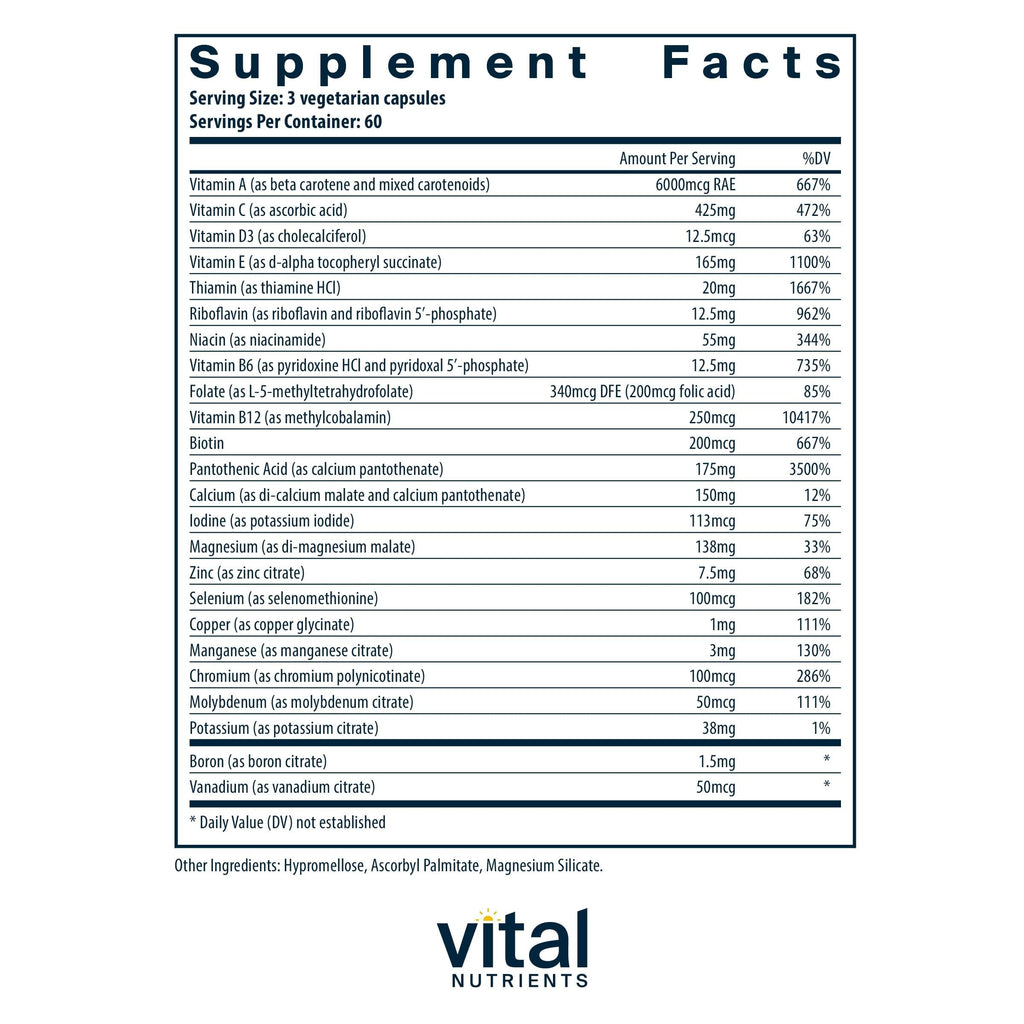 Vital Nutrients - Multi-Nutrients 2 - Citrate/Malate Formula (with Copper and Without Iron) - Multi-Vitamin/Mineral, Potent Antioxidants, Gentle Bioavailable Form - 180 Vegetarian Capsules per Bottle Vital NutrientsBuy Supplements Australia