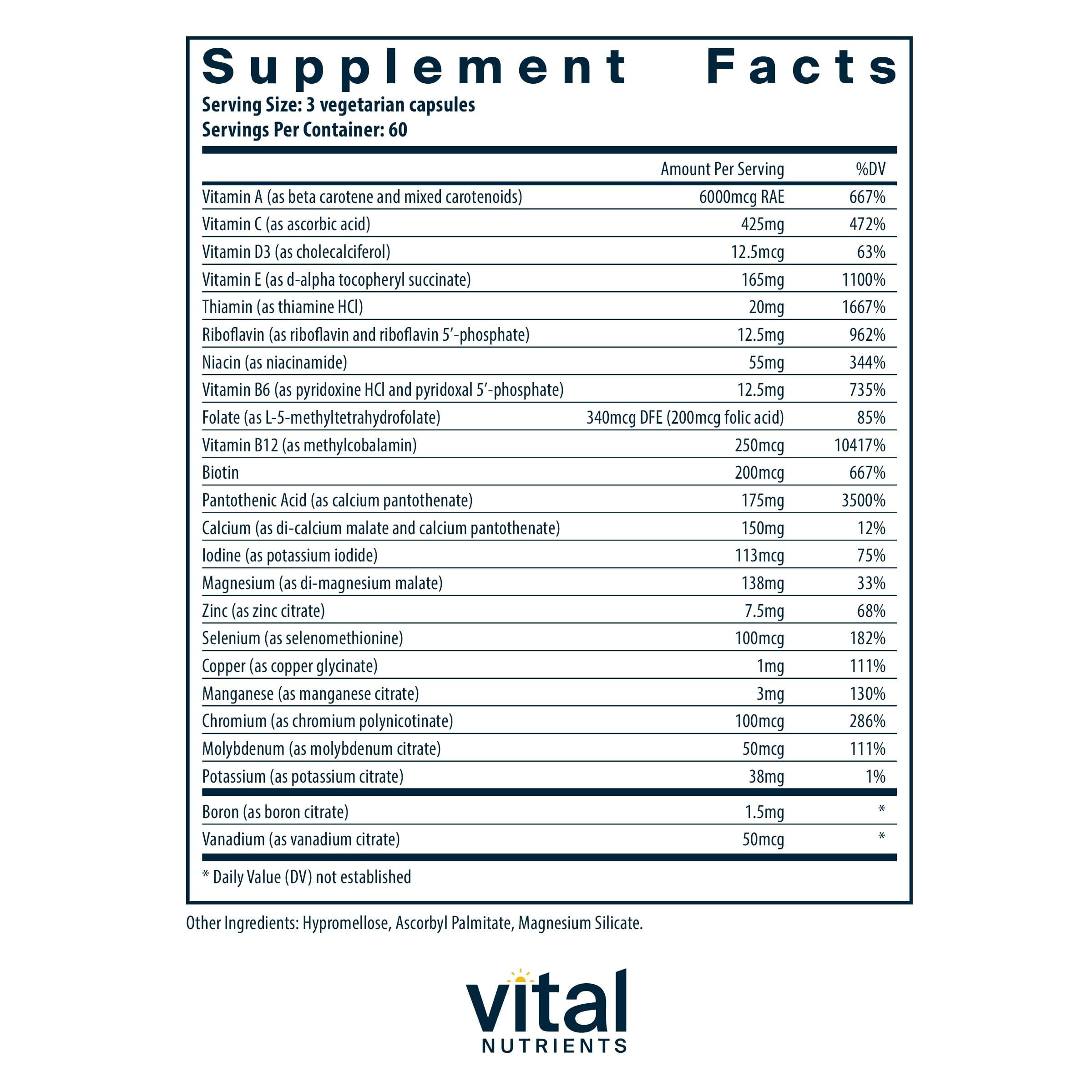 Vital Nutrients - Multi-Nutrients 2 - Citrate/Malate Formula (with Copper and Without Iron) - Multi-Vitamin/Mineral, Potent Antioxidants, Gentle Bioavailable Form - 180 Vegetarian Capsules per Bottle Vital NutrientsBuy Supplements Australia