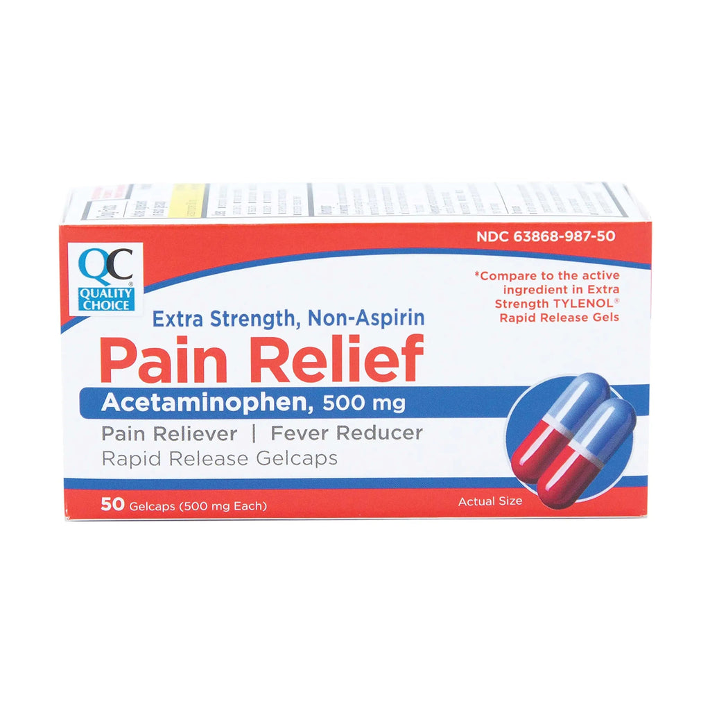 Quality Choice, Extra Strength, Non Aspirin Pain Relief, Acetaminophen 500 MG, Pain Reliever & Fever Reducer, Rapid Release Gelcaps, 50 Count Package Quality ChoiceBuy Supplements Australia