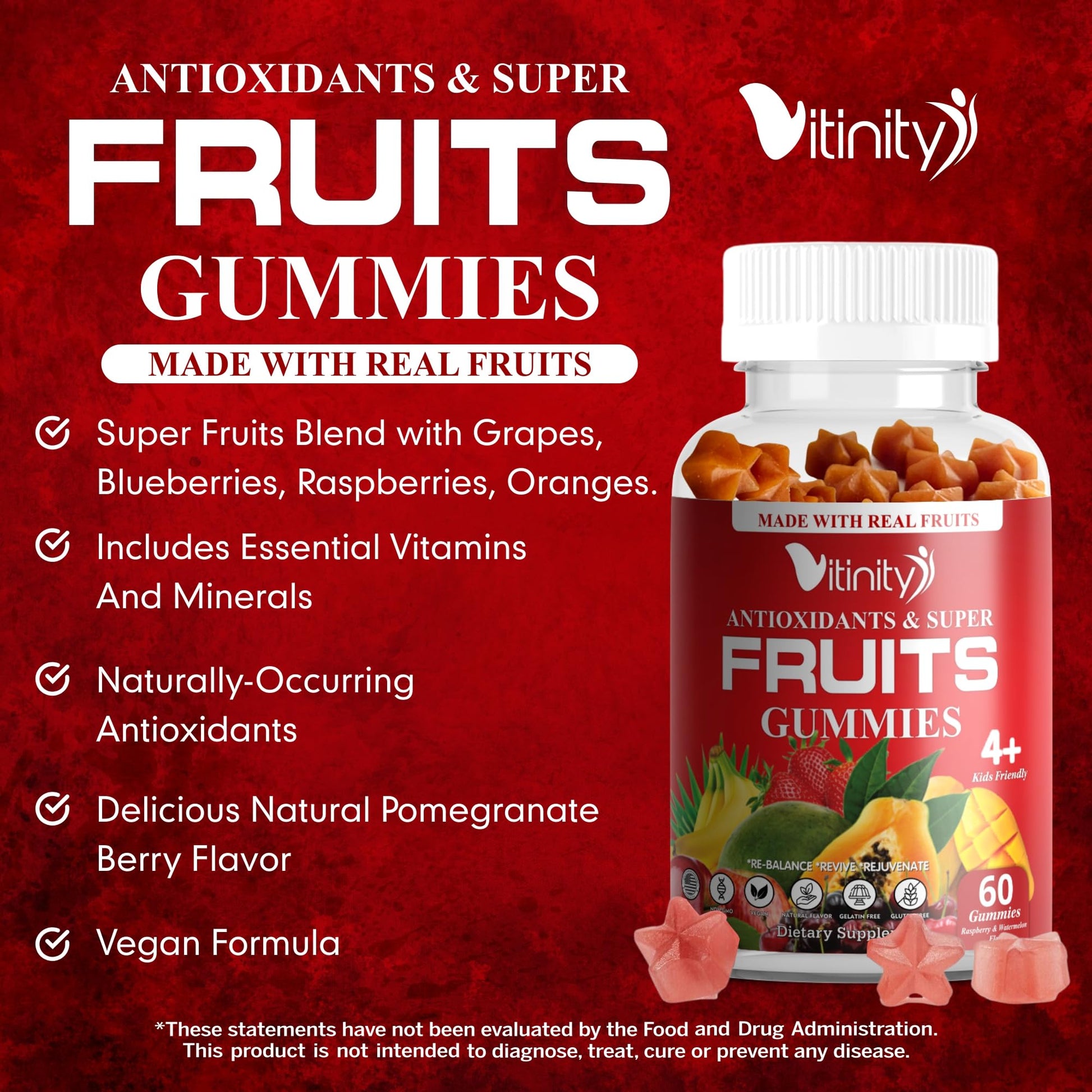 VITINITY Made with Real Fruit-Real Veggie Gummies-Superfood Vegetable Vitamin Supplement for Women,Men,Kids-Blend of Fruit and Greens for Daily Health.Fruits and Vegetables Supplements (30-Day Supply) VITINITYBuy Supplements Australia