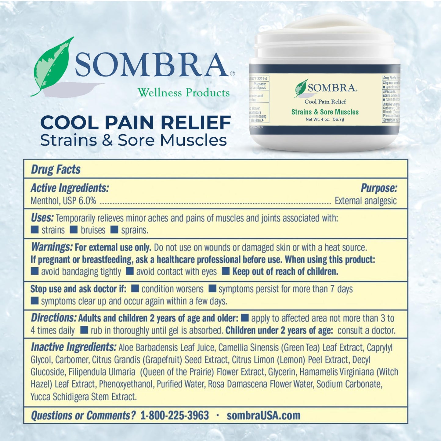 Sombra Original Cool Therapy Gel Cold Pain Relief for Swelling, Growing Pains, Soreness, Post-Workout, Vegan Formula Free of Artificial Fragrances, Dyes, NSAID, Wax, Petroleum, Alcohol - 4oz Jar SombraBuy Supplements Australia