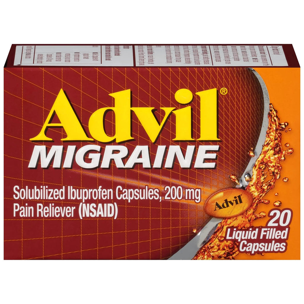 Advil Migraine Headache Relief, Ibuprofen Capsules with Ibuprofen 200mg for Migraine Relief, Nausea Relief and Light Sensitivity Relief - 20 Liquid Filled Capsules AdvilBuy Supplements Australia