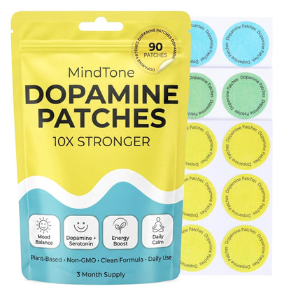 MindTone Dopamine Patches Extra Strength – 90 Count Plant-Based Non-GMO Mood Support & Energy Patch – Dopamine & Serotonin Balance – Mood Balance Patch for Women & Men – 3 Month Supply