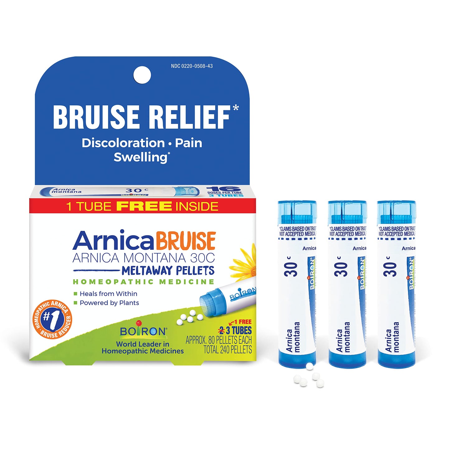 Boiron Arnica Bruise - Arnica Montana 30c for Relief of Pain, Swelling, and Discoloration from Bruises - 3 Count (240 Pellets) BoironBuy Supplements Australia