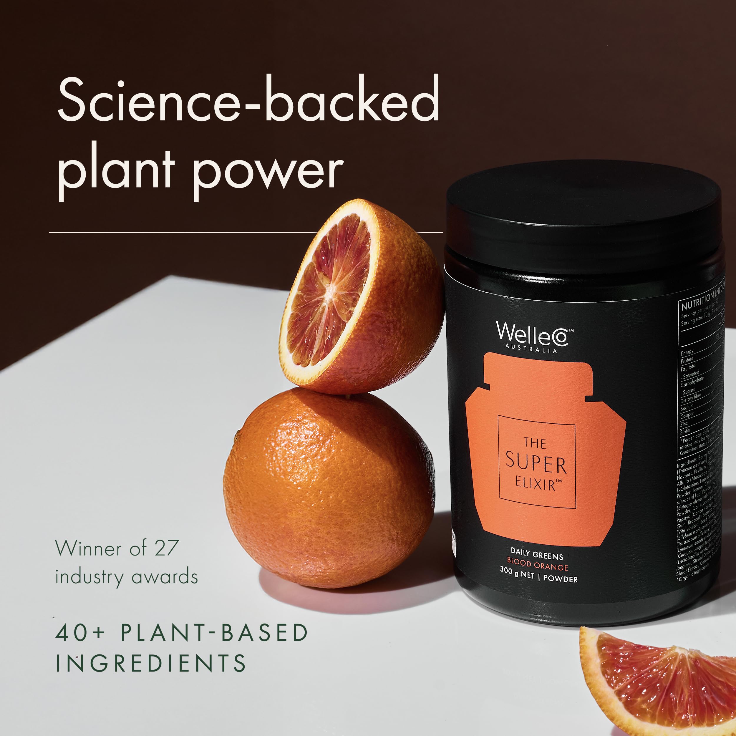 WelleCo The Super Elixir Daily Greens Powder, Probiotic Drink Mix with Whole Foods, Gluten Free, Vegan Gut Health Powder, Energy, Immunity, Healthy Skin, Hair & Nails (Jar, Blood Orange) WelleCo buy supplements Au
