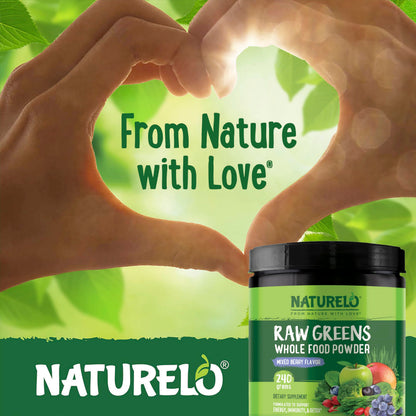 NATURELO Raw Greens Superfood Powder 240 Grams, Mixed Berry - Supports Energy, Immunity and Detox - Includes Spirulina, Wheat Grass and Organic Greens for Whole Food Nutrition