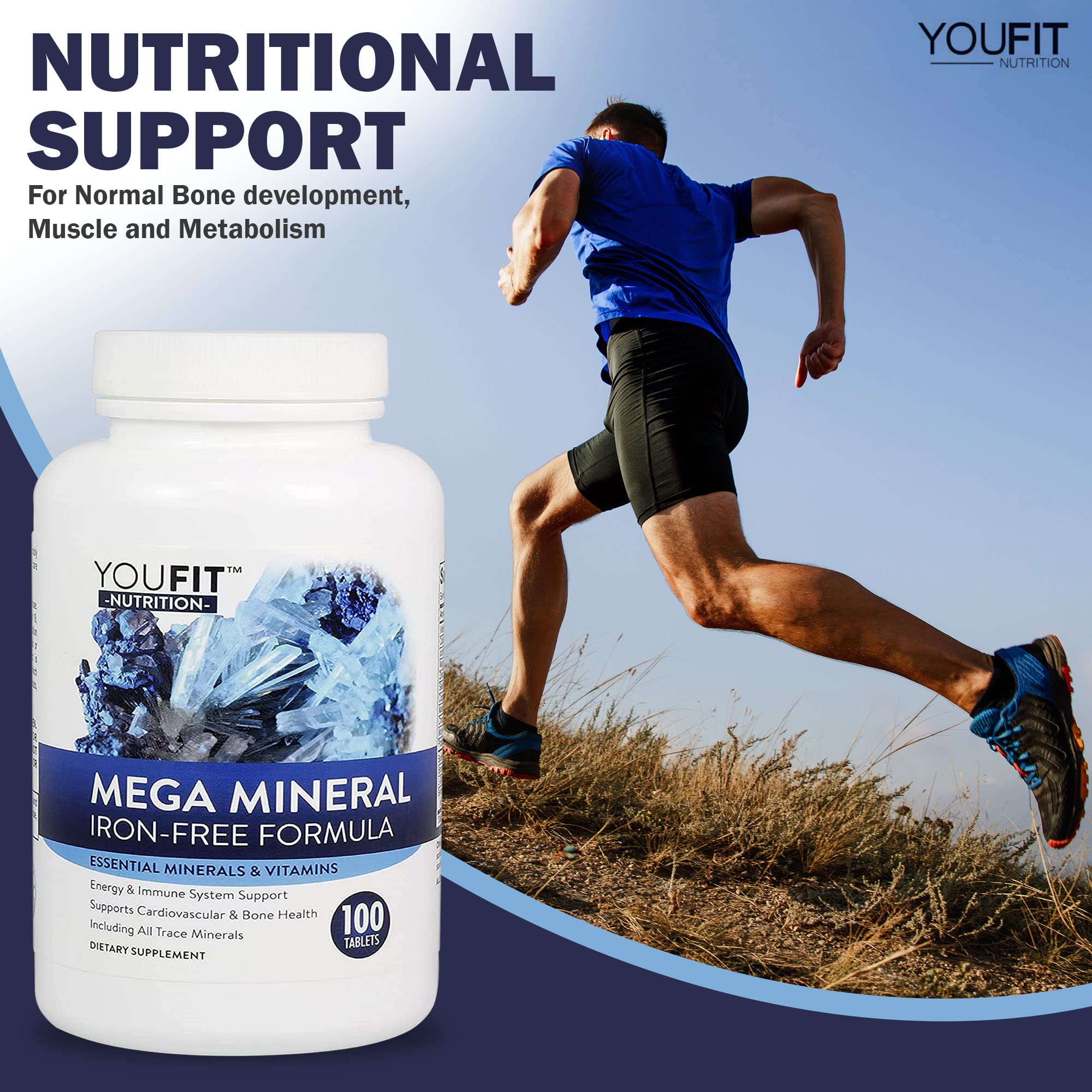 Mega Minerals Supplement by Youfit Nutrition | Trace Minerals | Premium Formula with Source of Minerals and Immune Health Support | Iron Free | All in One
