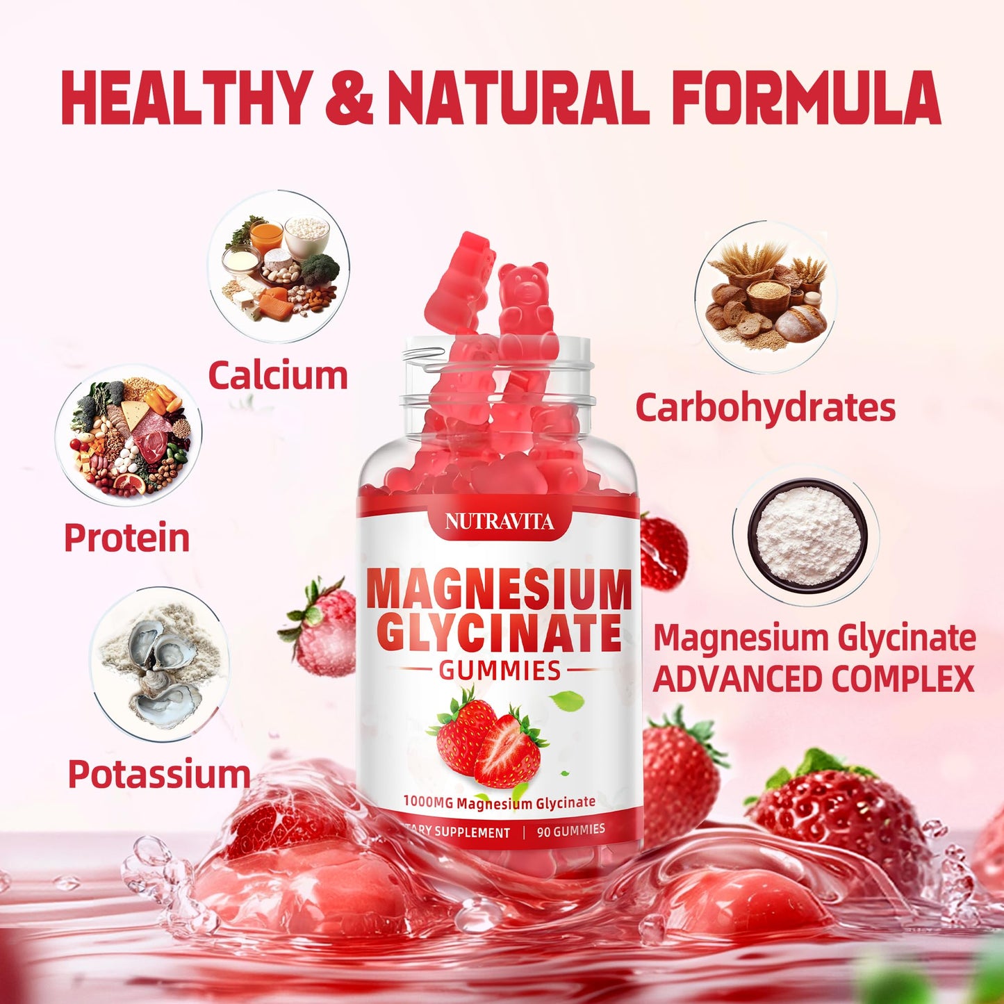 Magnesium Glycinate Gummies 1000mg with Magnesium L-Threonate,Chelated Magnesium Potassium Complex Supplement with VitD, B6, CoQ10, Calcium,Supports for Memory
